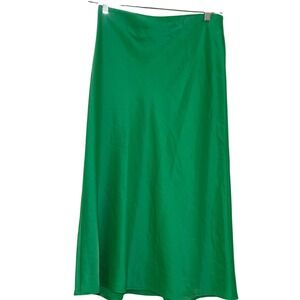 Rachel Zoe Kelly Green Satin Midi Slip Skirt Size 4 Bias Cut Minimalist Chic